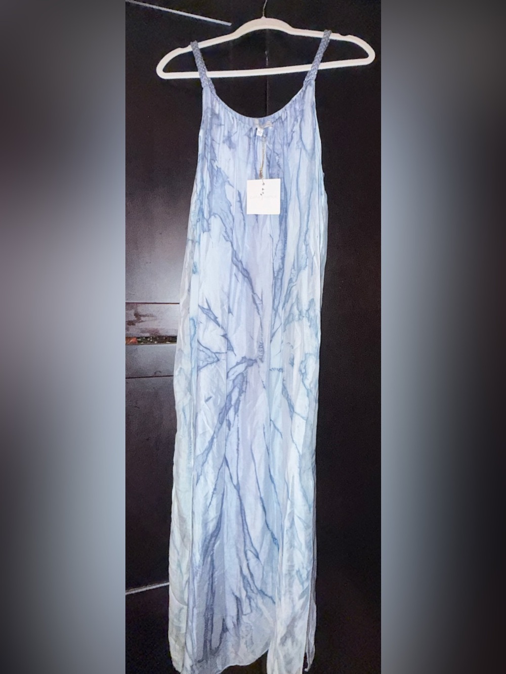 Belle France Marble-Print Maxi Skirt in Pale Blue
